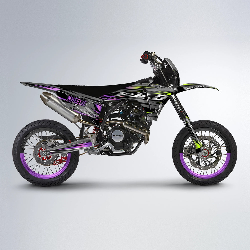 KLING Fantic supermoto graphics kit in Purple & Yellow