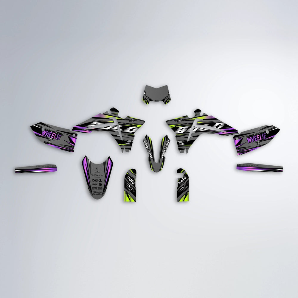 KLING Fantic graphics kit parts layout in Purple & Yellow