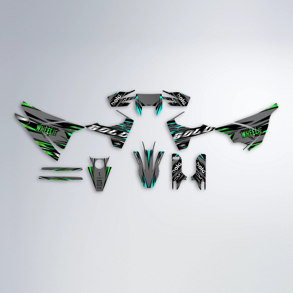 KLING Husqvarna 701 graphics kit parts layout in Cyan & Green