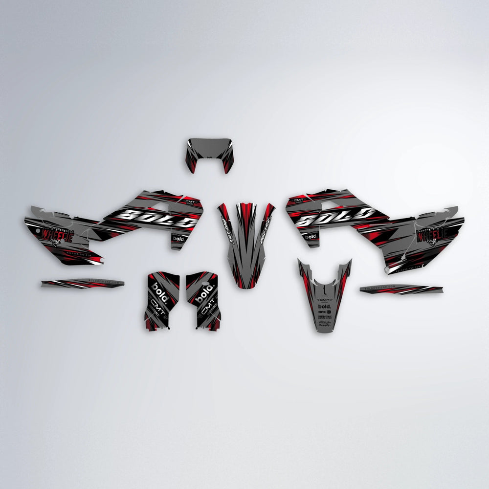 KLING Husqvarna FE/TE graphics kit parts layout in Black & Red