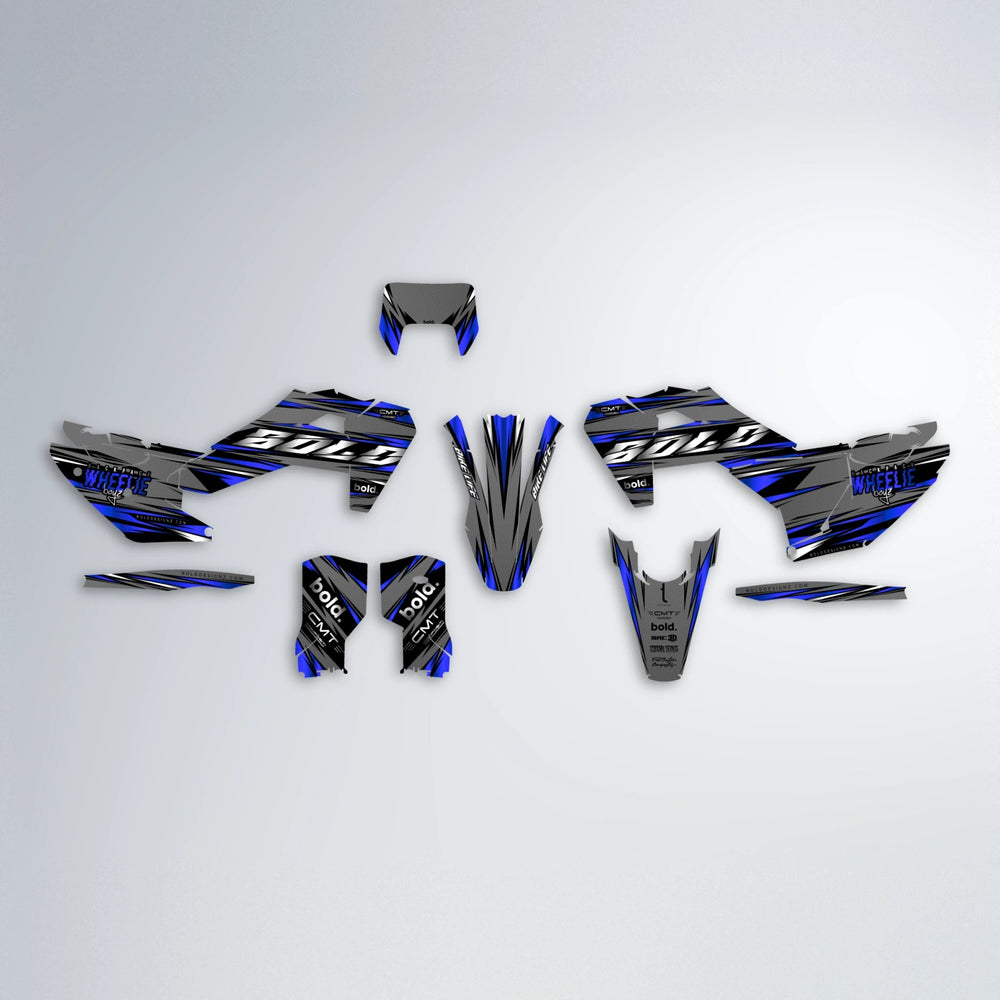 KLING Husqvarna FE/TE graphics kit parts layout in Blue