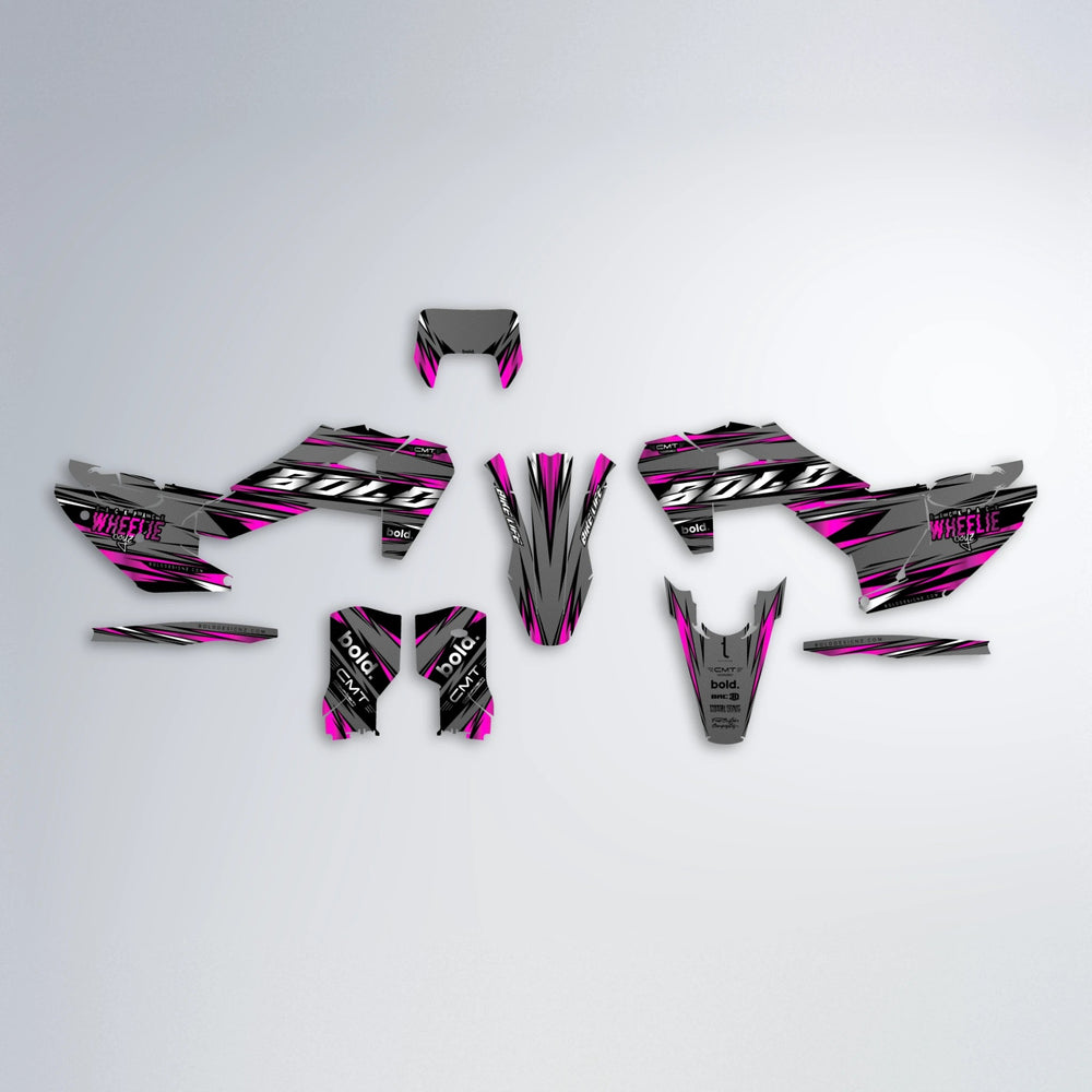 KLING Husqvarna FE/TE graphics kit parts layout in Pink