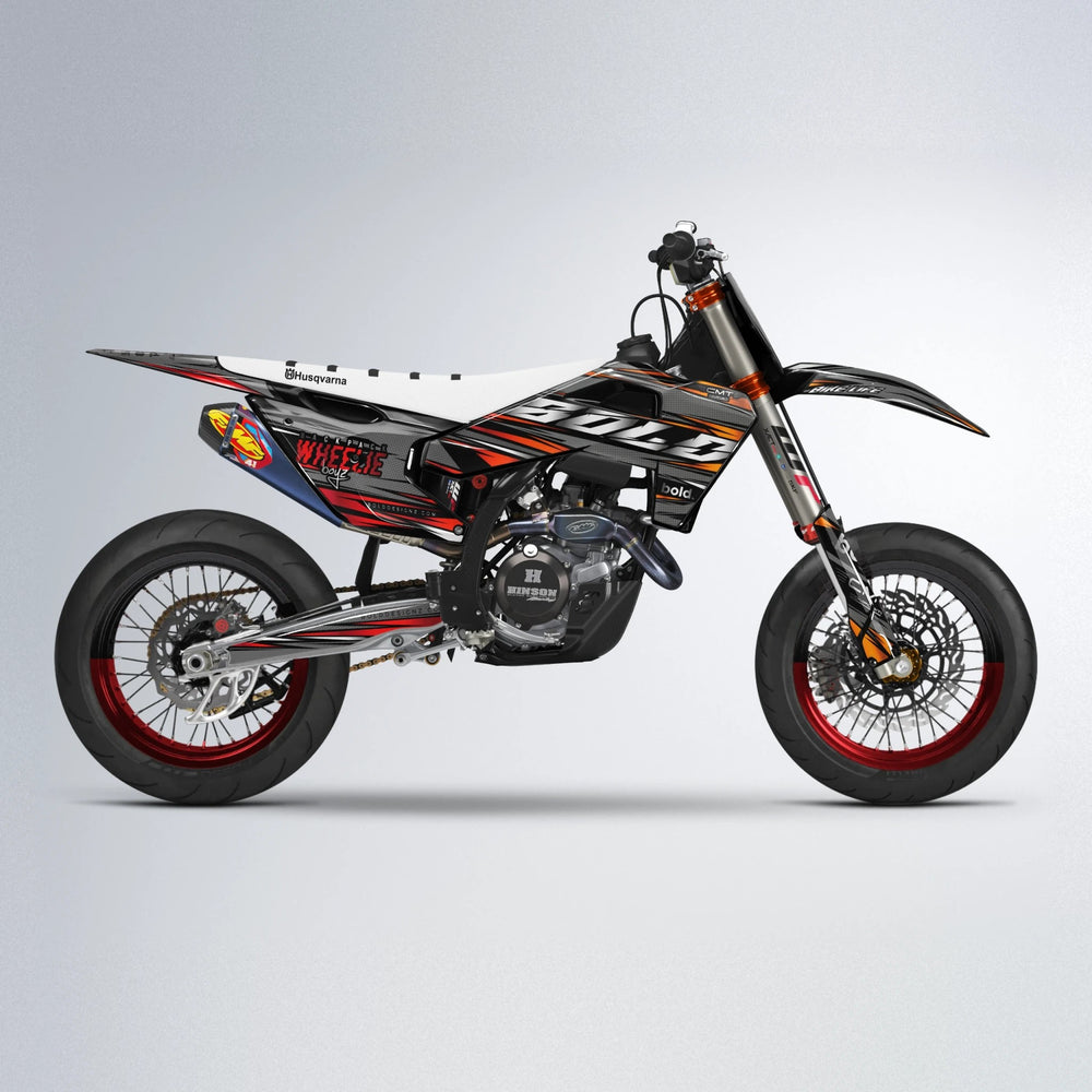 KLING Husqvarna FE/TE supermoto graphics kit in Red & Orange