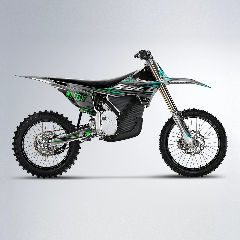 KLING Stark Varg MX motocross graphics kit in Cyan & Green