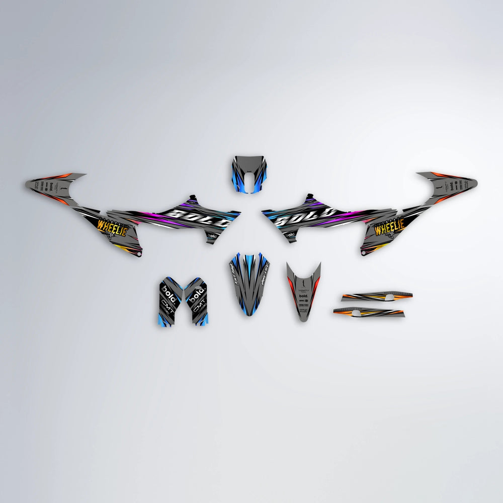 KLING Stark Varg MX graphics kit parts layout in Sunset Fade