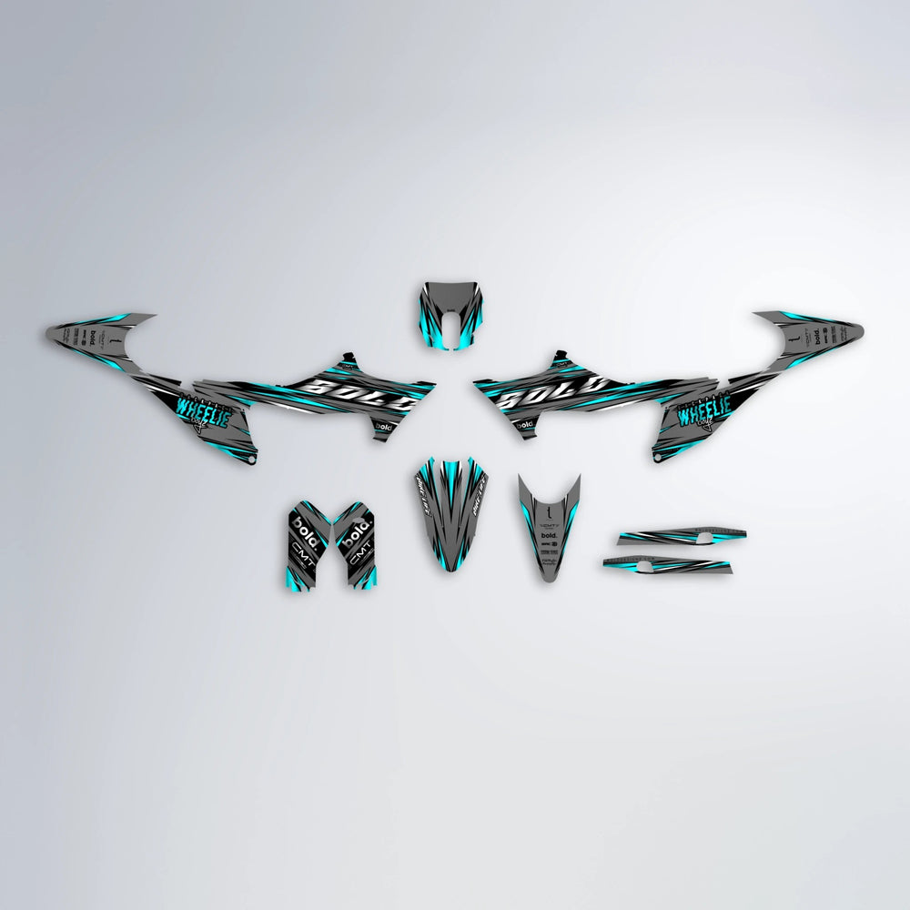 KLING Stark Varg MX graphics kit parts layout in Teal