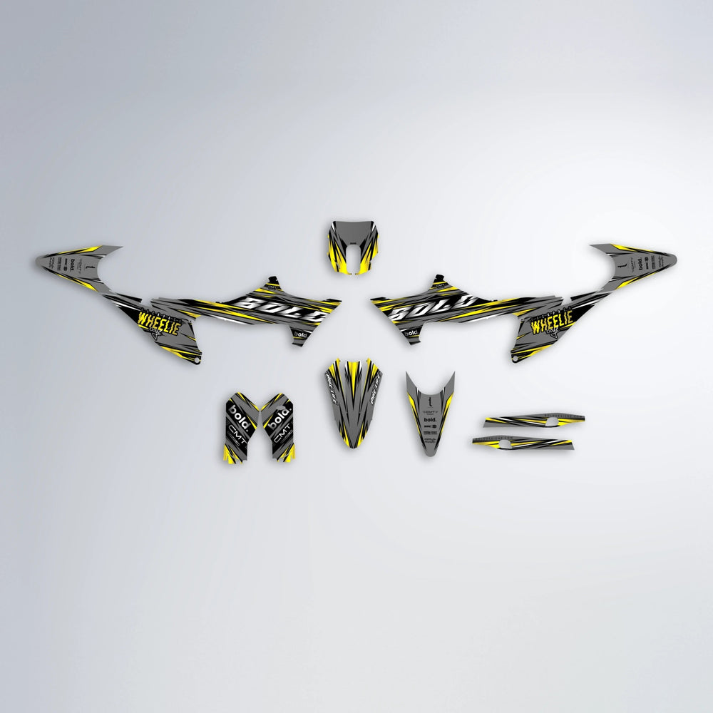 KLING Stark Varg MX graphics kit parts layout in Yellow