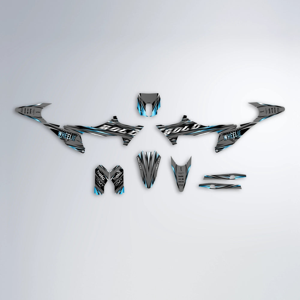 KLING Stark Varg SM graphics kit parts layout in Light Blue & White