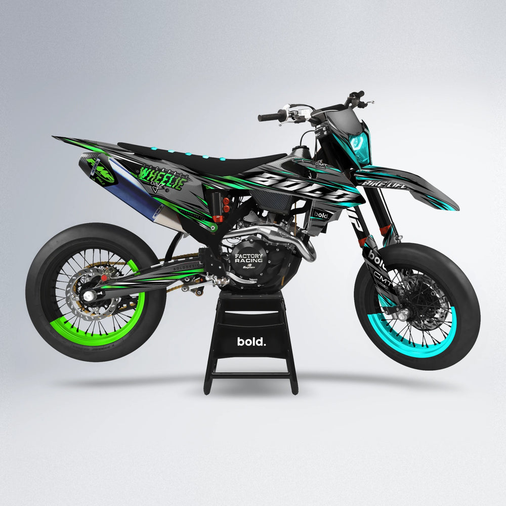 KLING supermoto graphics kit in Cyan & Green
