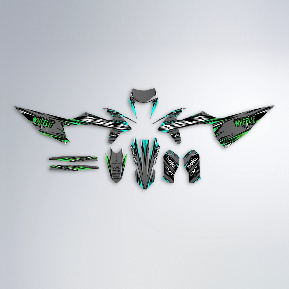 KLING graphics kit parts layout in Cyan & Green