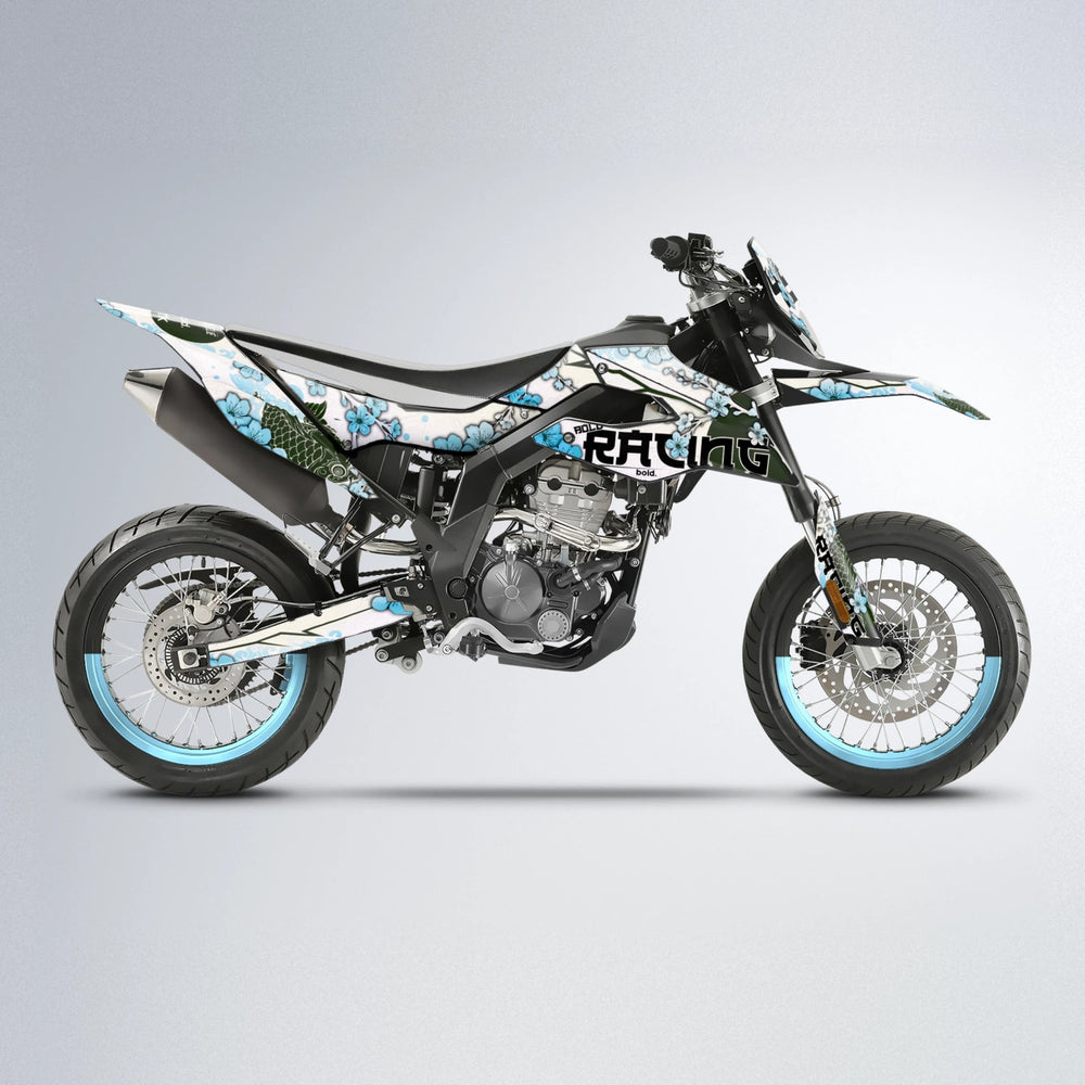 KOI Aprilia SX 125 supermoto graphics kit in Light Blue & White