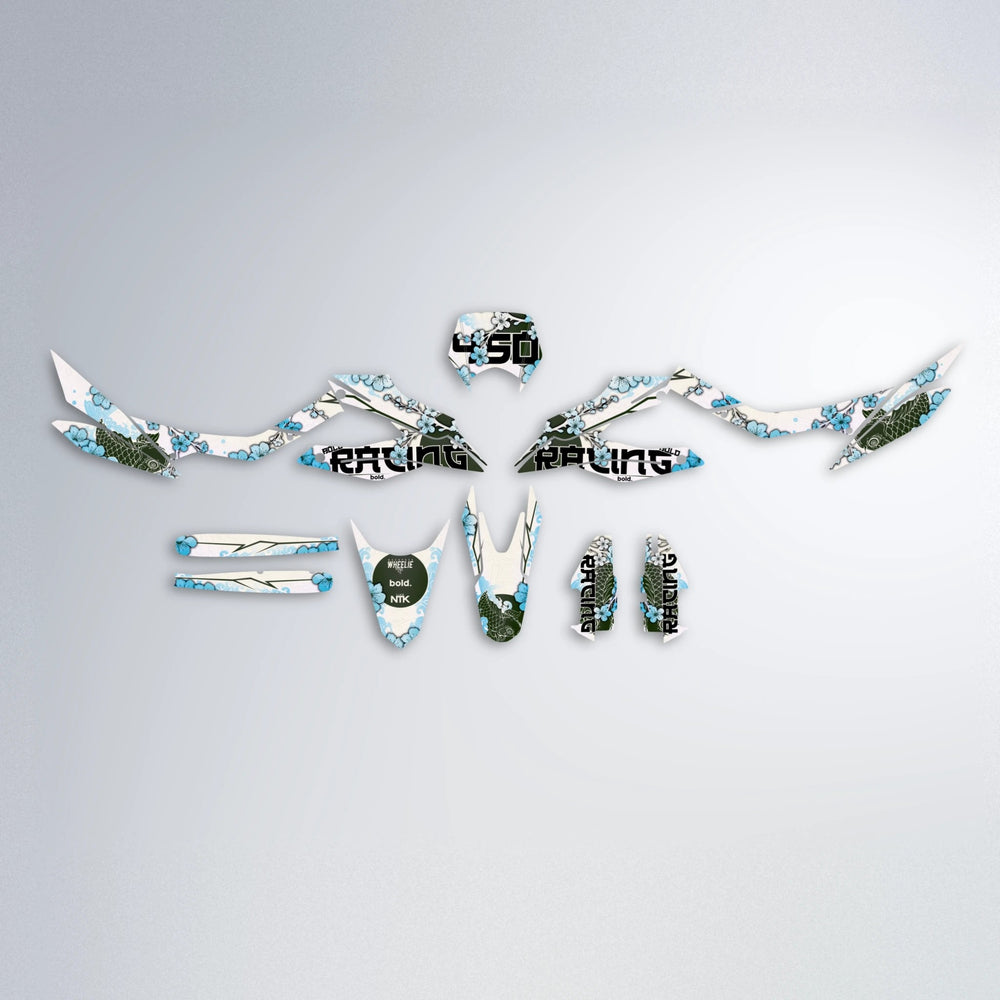KOI Aprilia SX 125 graphics kit parts layout in Light Blue & White