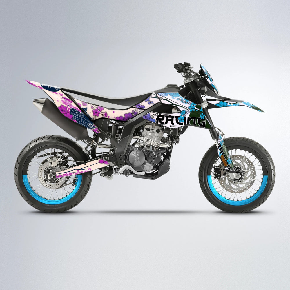 KOI Aprilia SX 125 supermoto graphics kit in Pink & Light Blue