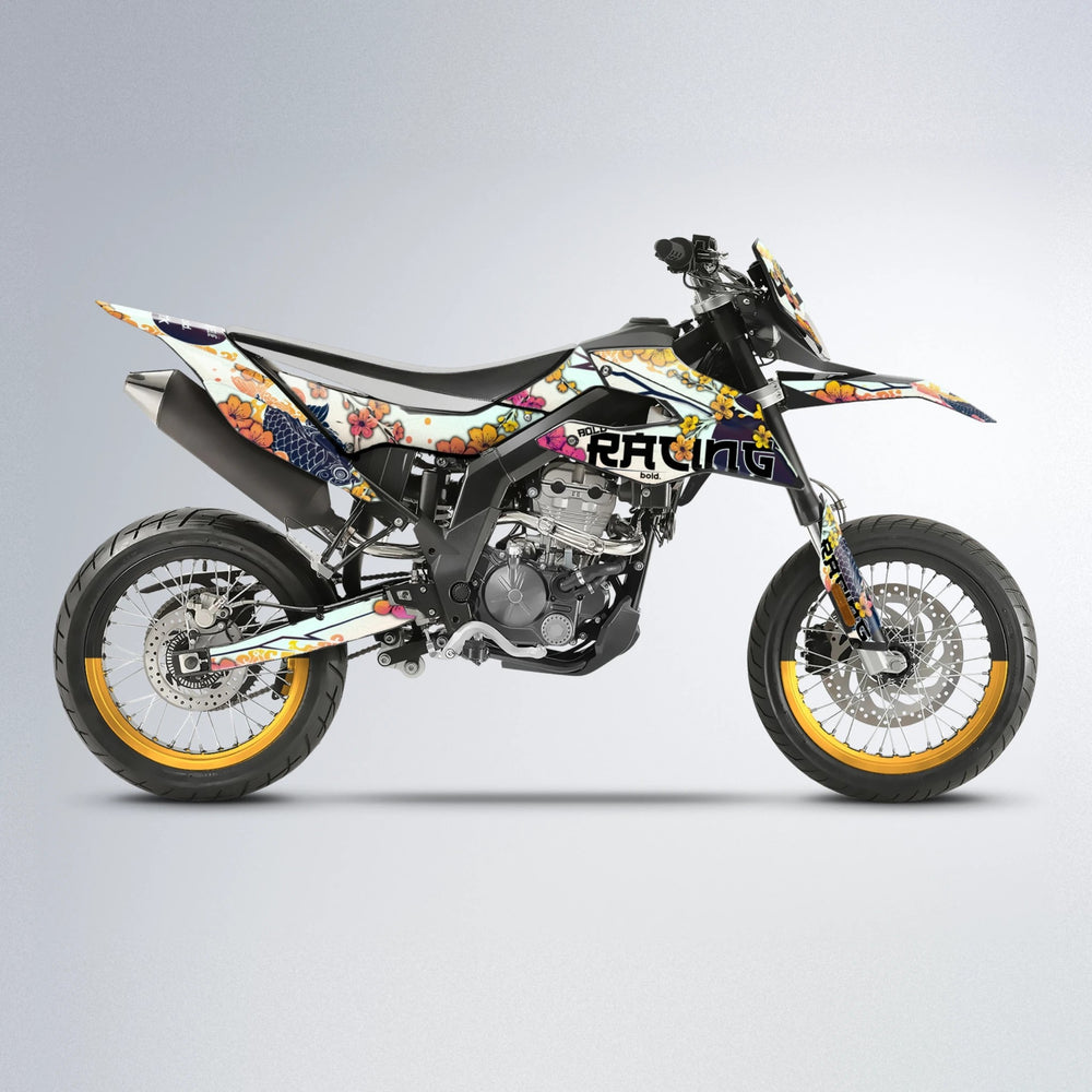 KOI Aprilia SX 125 supermoto graphics kit in Pink & Yellow