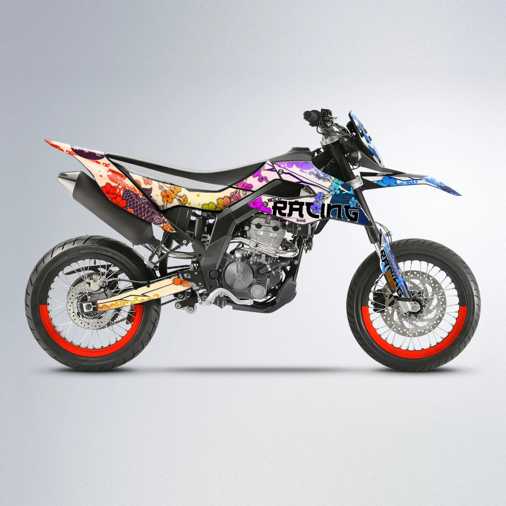 KOI Aprilia SX 125 supermoto graphics kit in Sunset Fade