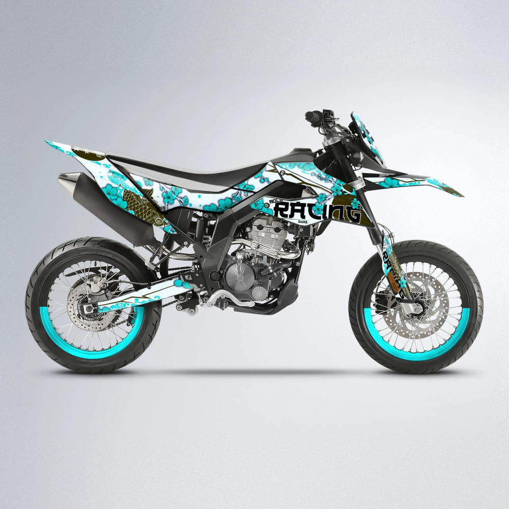 KOI Aprilia SX 125 supermoto graphics kit in Teal