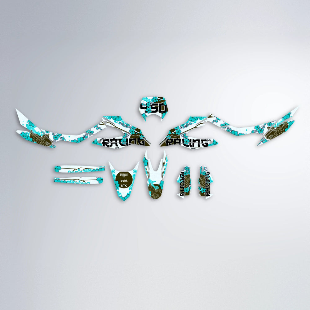 KOI Aprilia SX 125 graphics kit parts layout in Teal