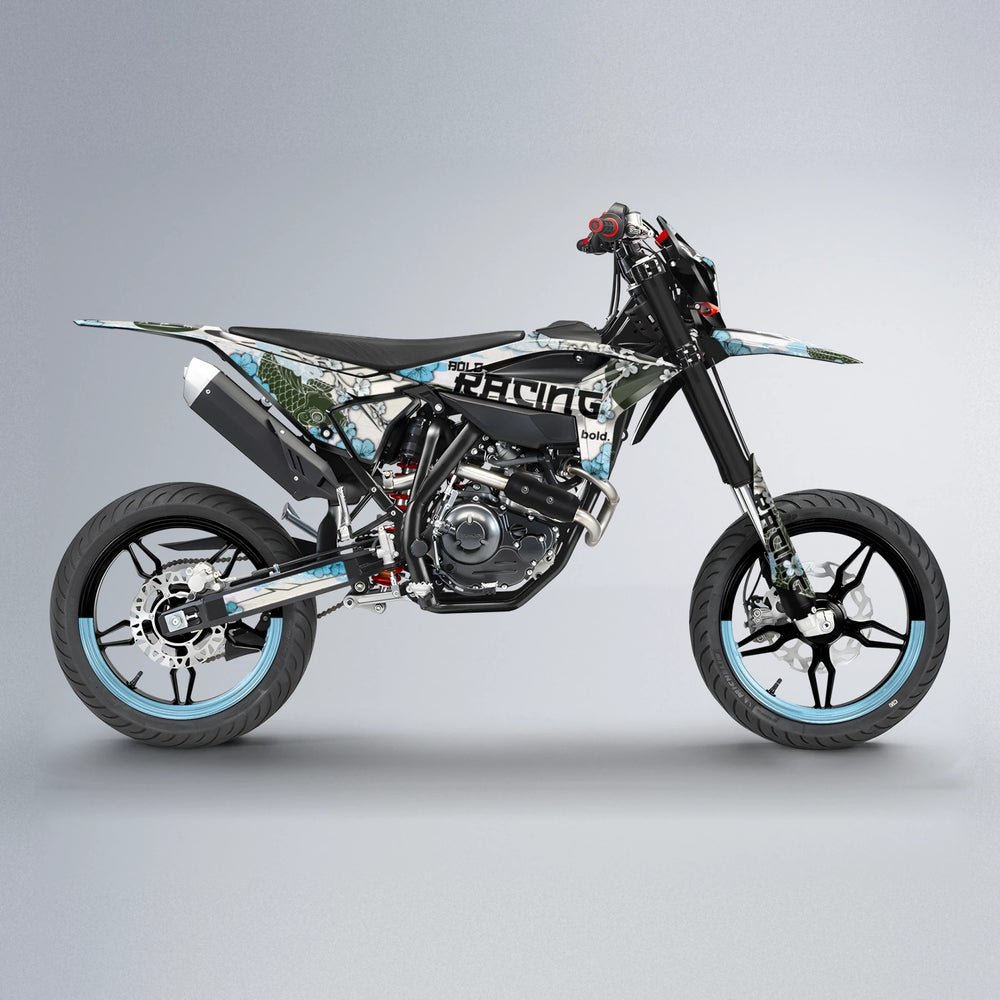 KOI Beta supermoto graphics kit in Light Blue & White