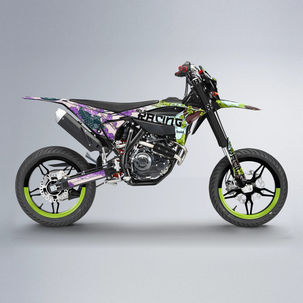 KOI Beta supermoto graphics kit in Purple & Yellow