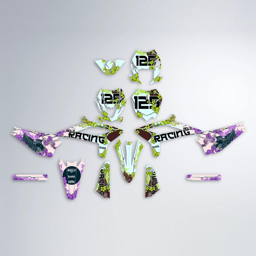 KOI Beta graphics kit parts layout in Purple & Yellow