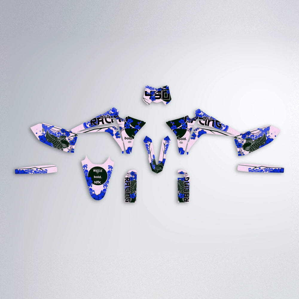 KOI Fantic graphics kit parts layout in Blue