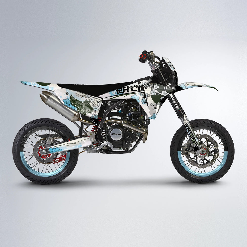 KOI Fantic supermoto graphics kit in Light Blue & White