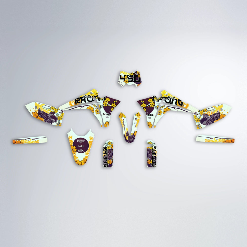 KOI Fantic graphics kit parts layout in Orange & Yellow