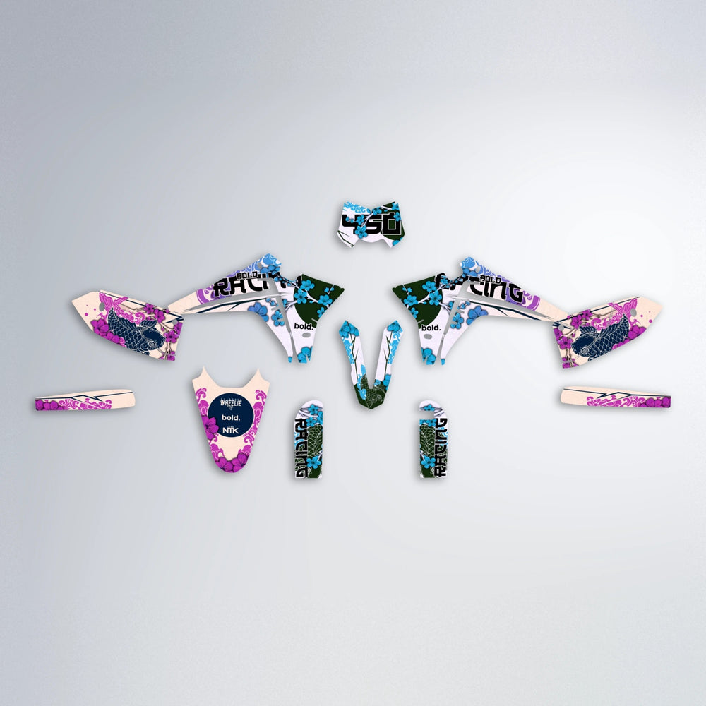 KOI Fantic graphics kit parts layout in Pink & Light Blue