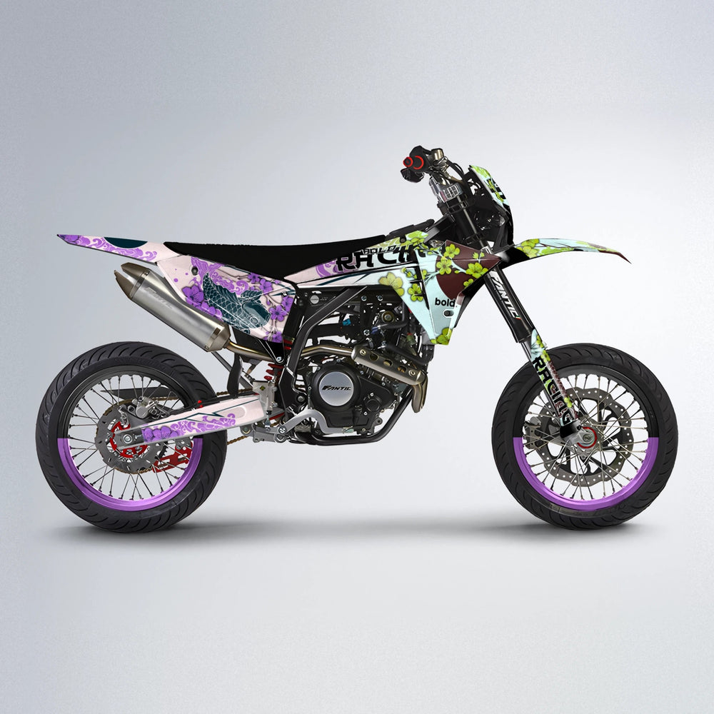 KOI Fantic supermoto graphics kit in Purple & Yellow