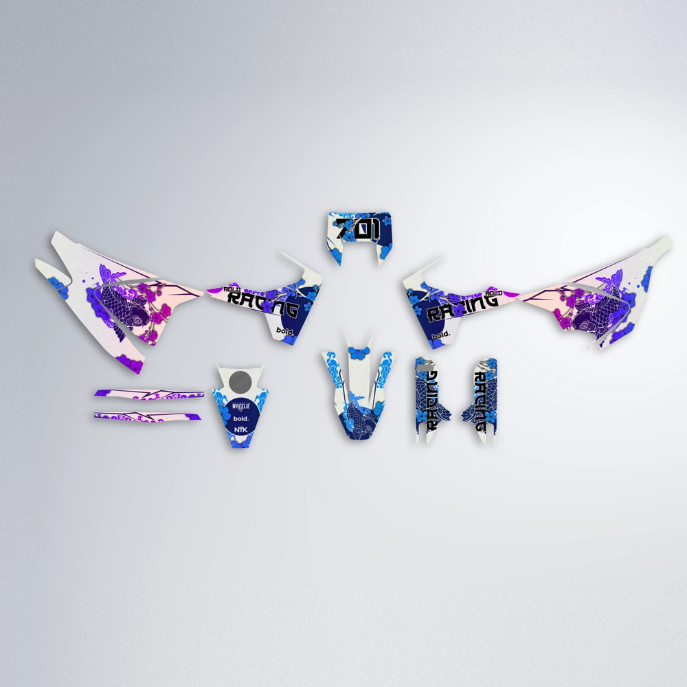 KOI Husqvarna 701 graphics kit parts layout in Blue Purple Fade