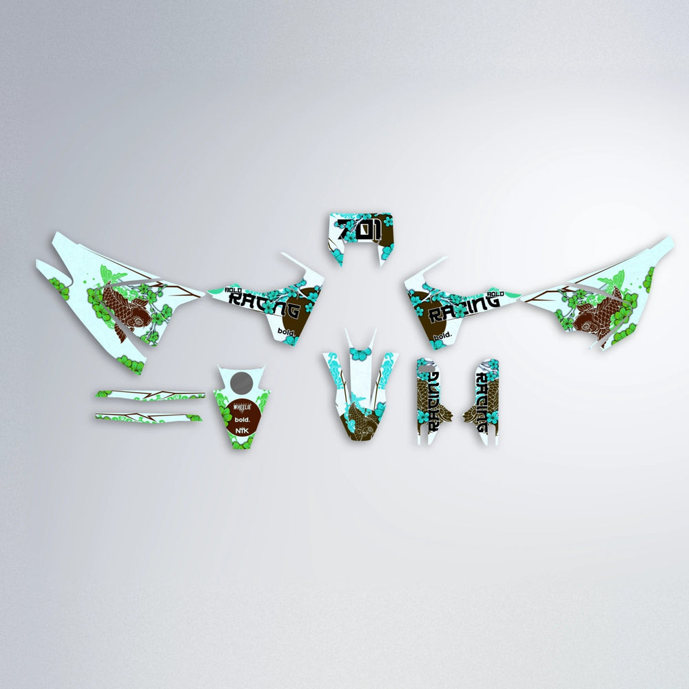 KOI Husqvarna 701 graphics kit parts layout in Cyan & Green