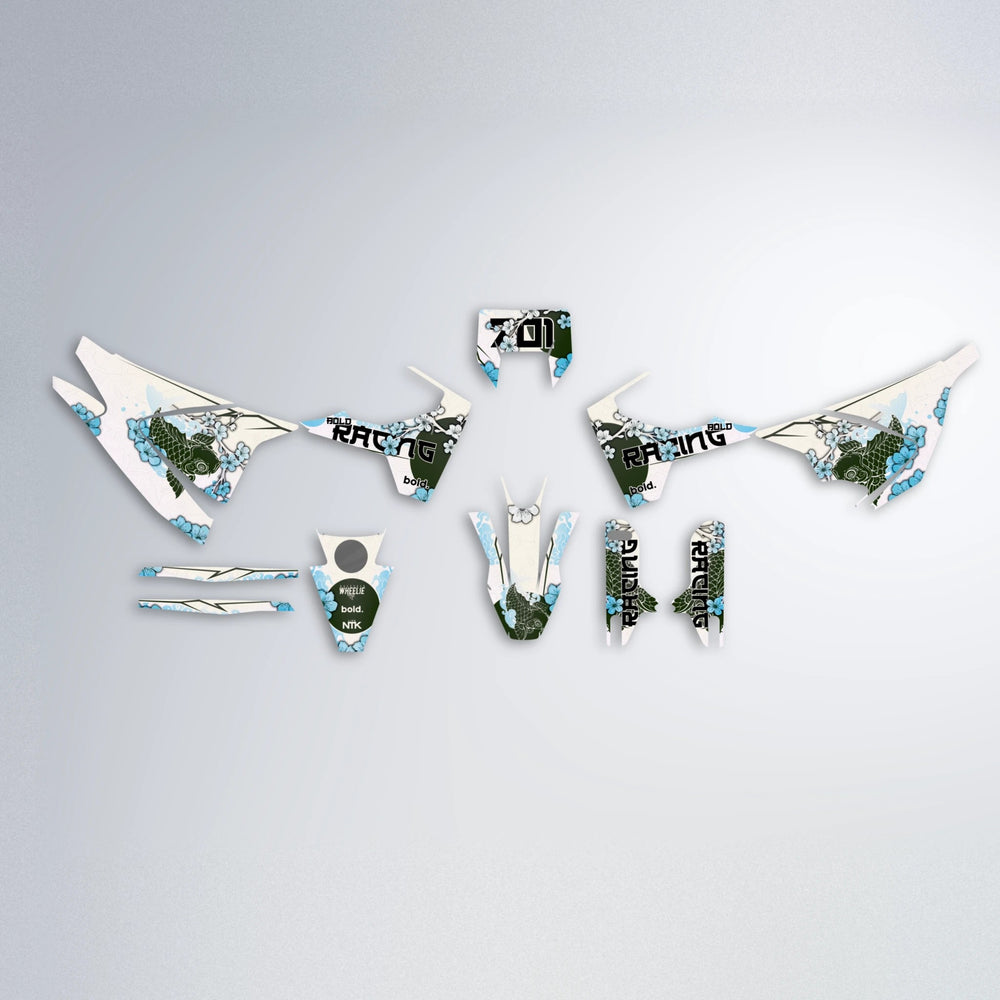 KOI Husqvarna 701 graphics kit parts layout in Light Blue & White