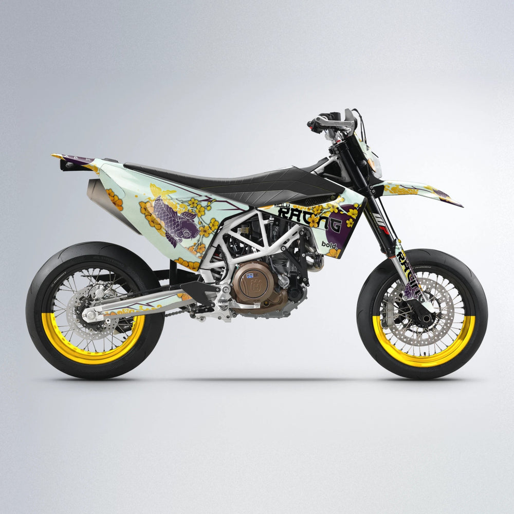 KOI Husqvarna 701 supermoto graphics kit in Orange & Yellow