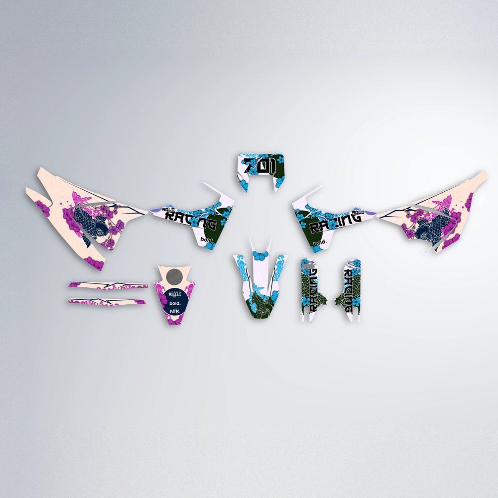 KOI Husqvarna 701 graphics kit parts layout in Pink & Light Blue