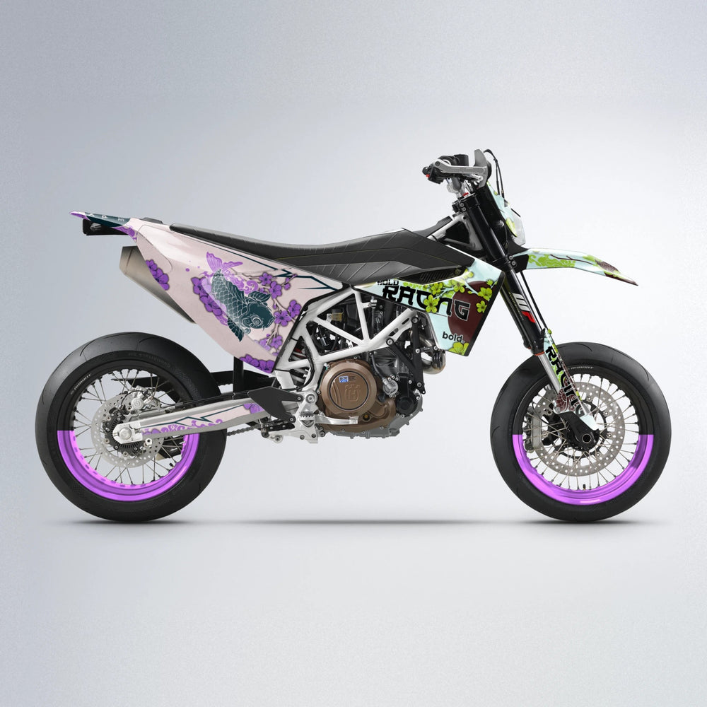 KOI Husqvarna 701 supermoto graphics kit in Purple & Yellow