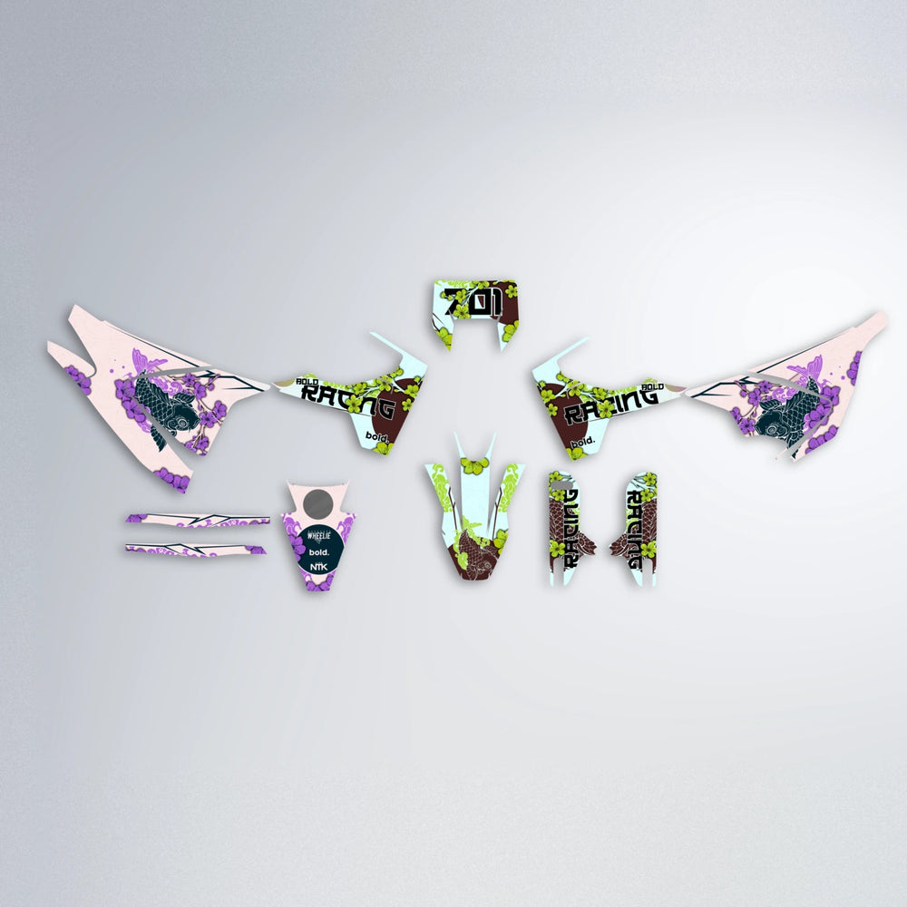 KOI Husqvarna 701 graphics kit parts layout in Purple & Yellow