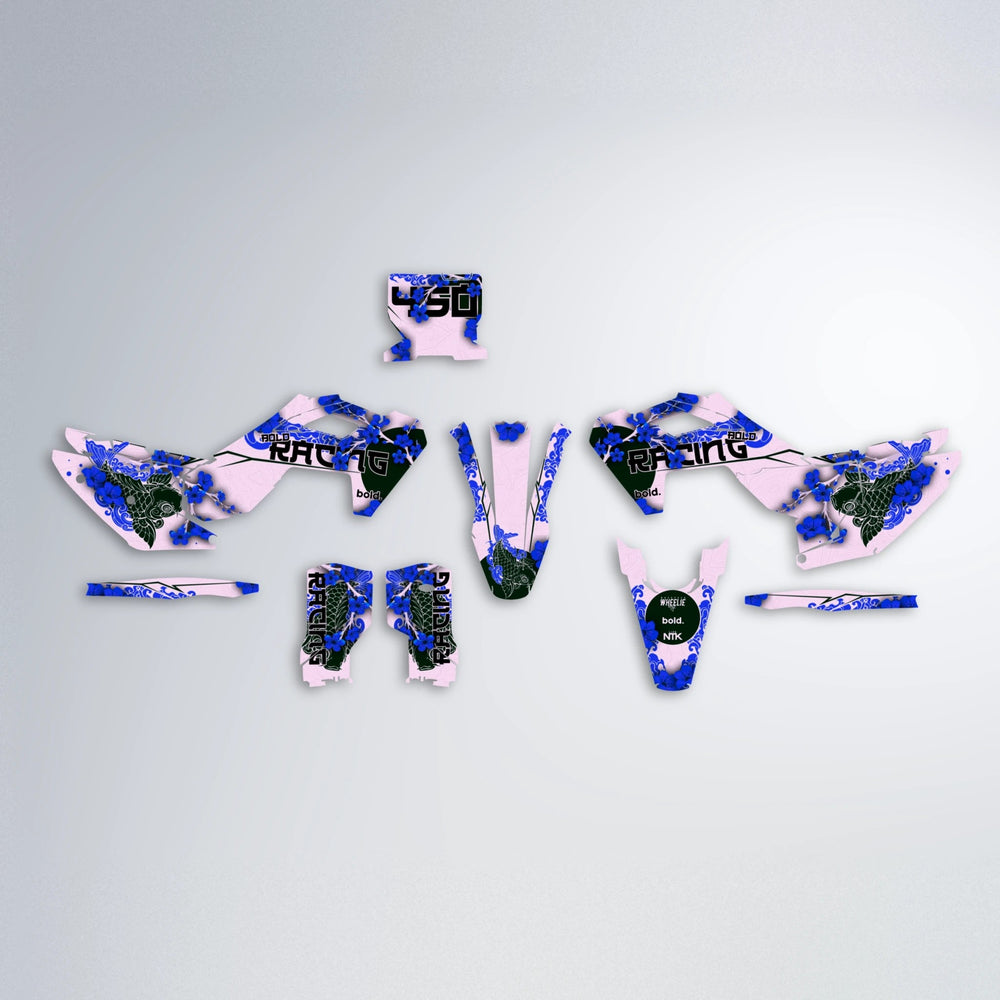 KOI Husqvarna FE/TE graphics kit parts layout in Blue