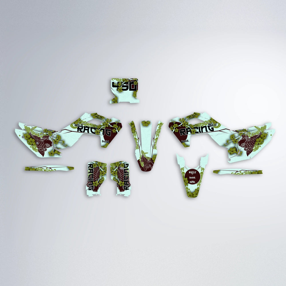 KOI Husqvarna FE/TE graphics kit parts layout in Olive
