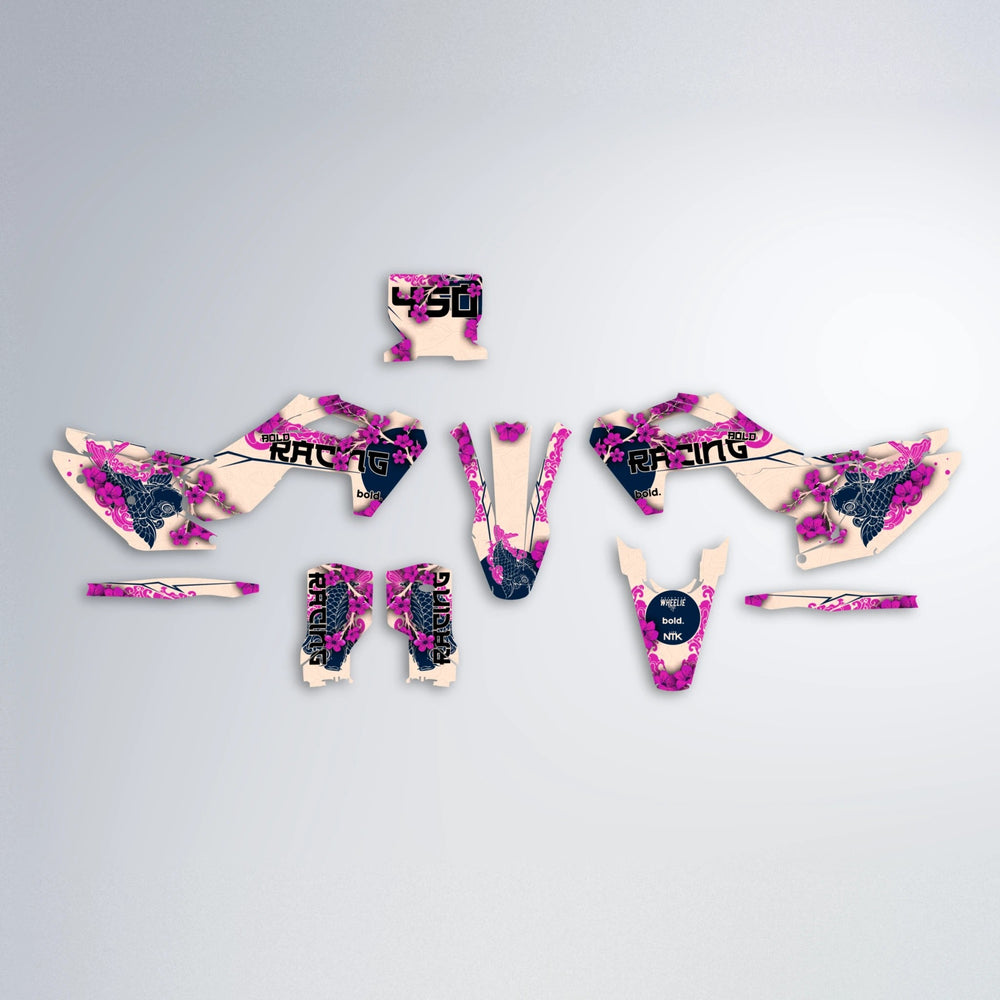 KOI Husqvarna FE/TE graphics kit parts layout in Pink