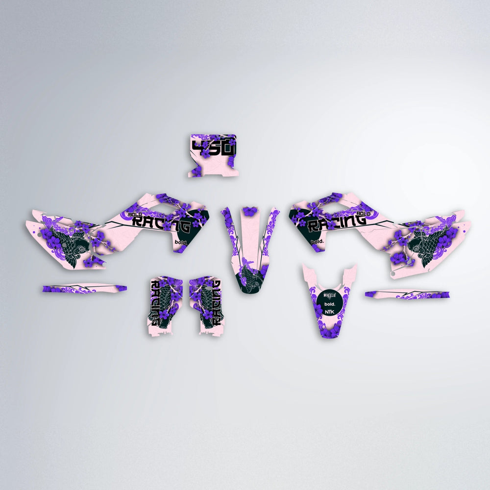 KOI Husqvarna FE/TE graphics kit parts layout in Purple