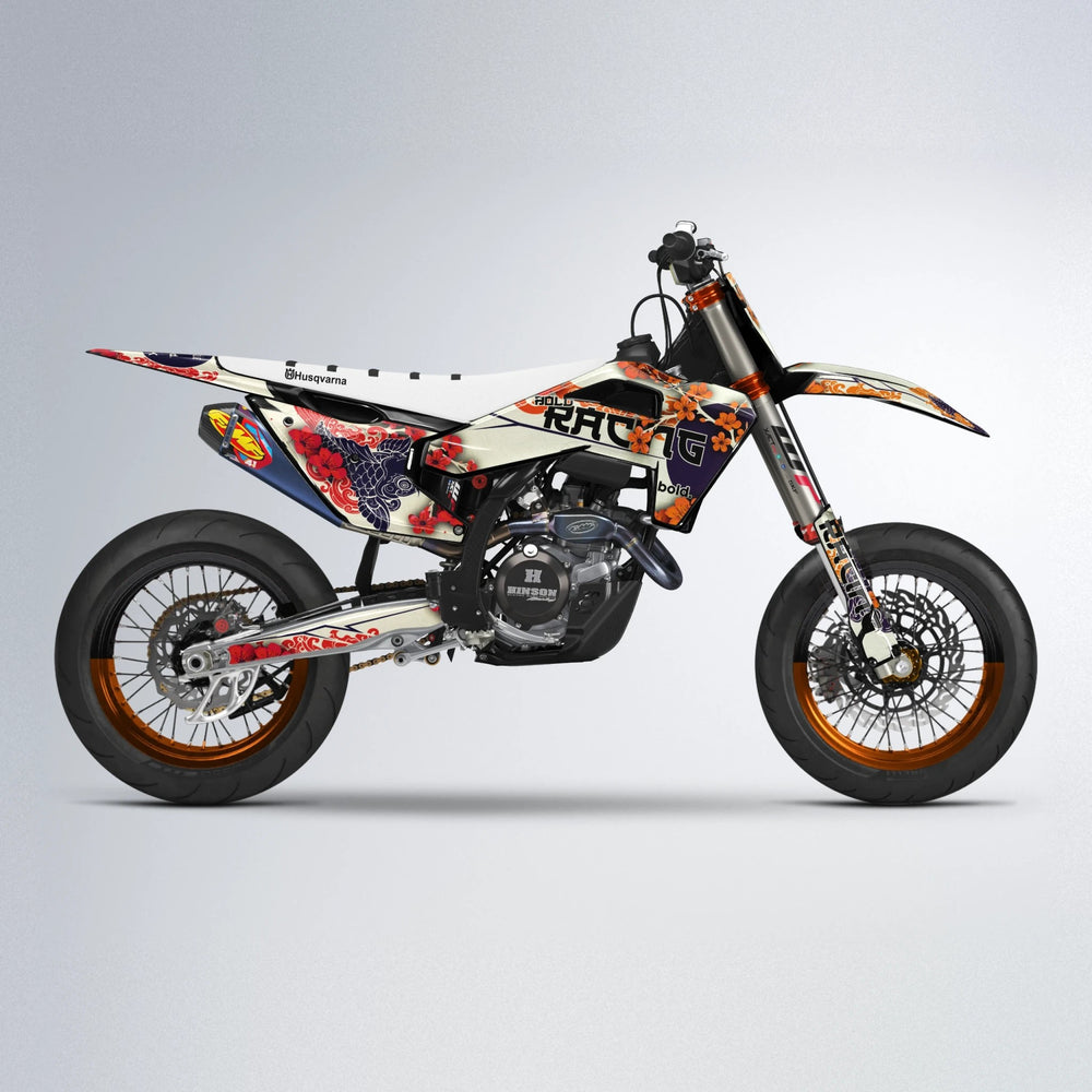 KOI Husqvarna FE/TE supermoto graphics kit in Red & Orange