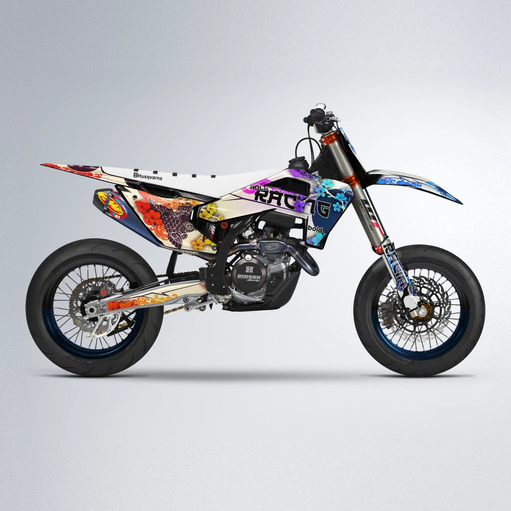 KOI Husqvarna FE/TE supermoto graphics kit in Sunset Fade