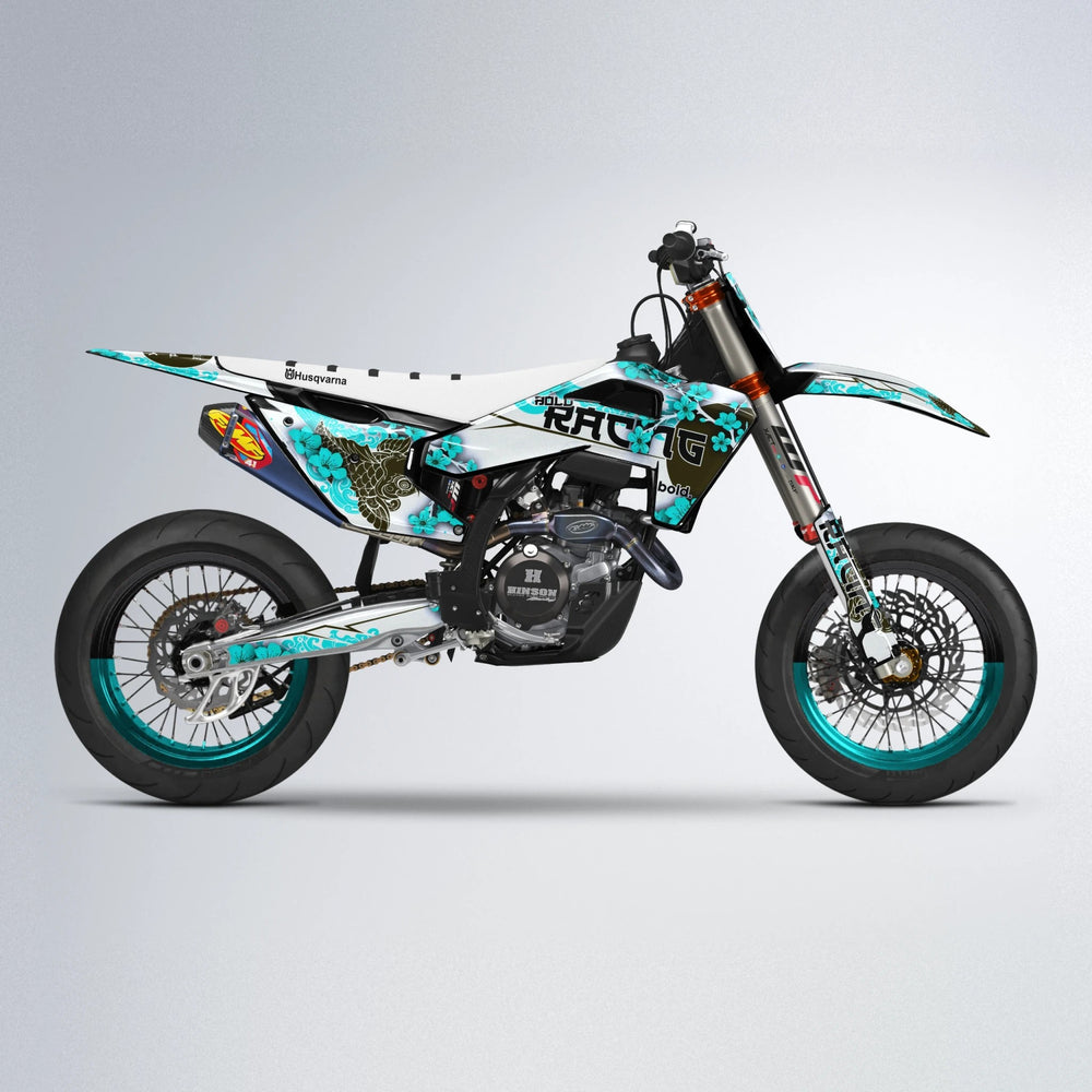 KOI Husqvarna FE/TE supermoto graphics kit in Teal