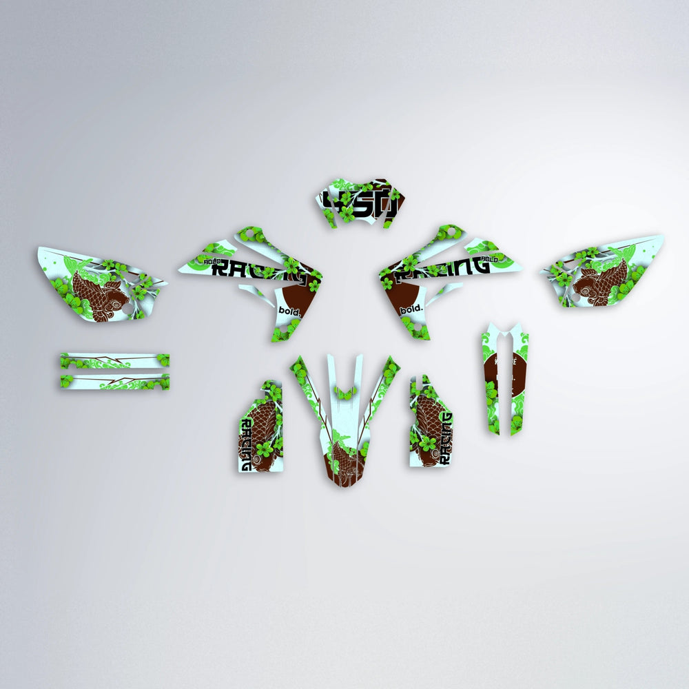 KOI Rieju MRT graphics kit parts layout in Green