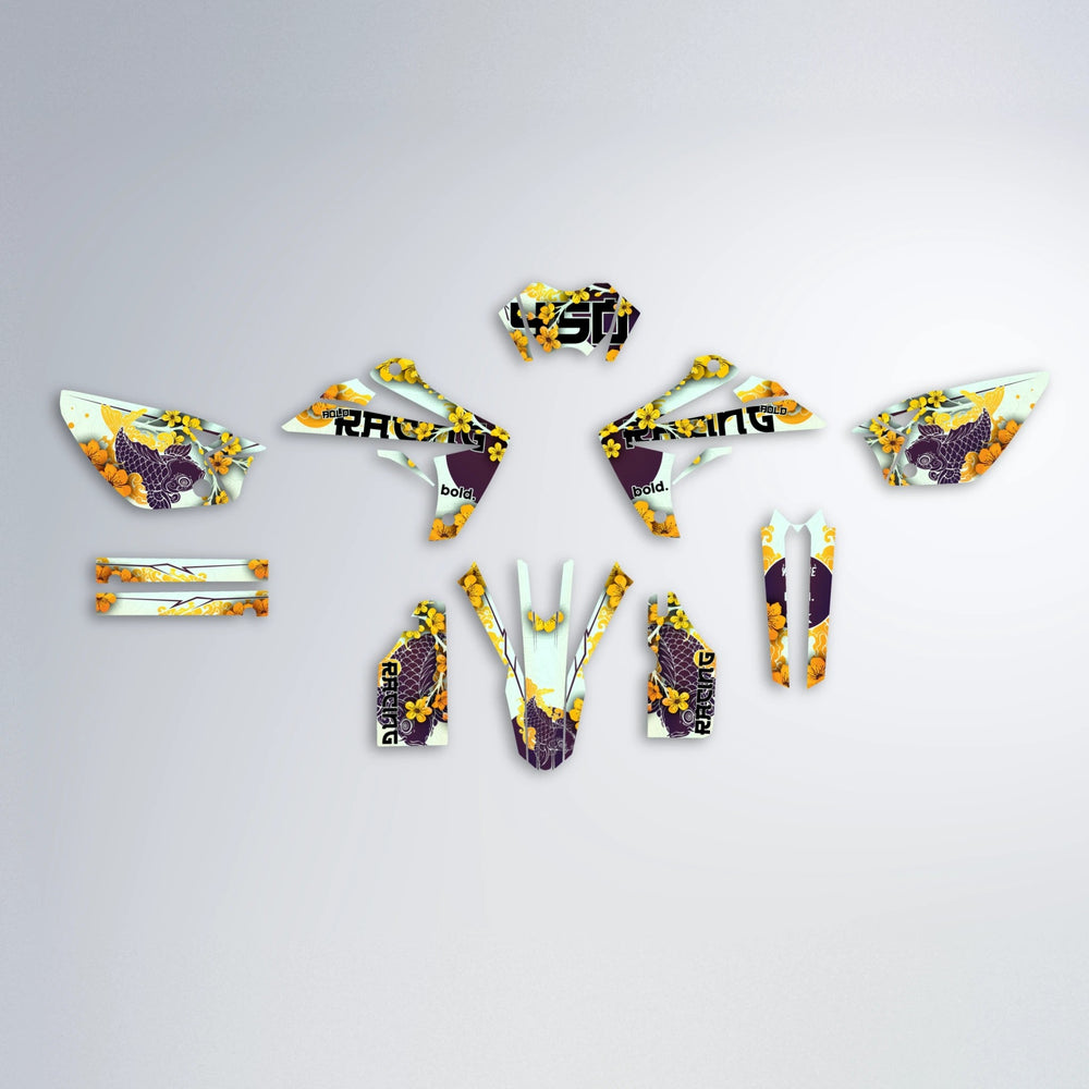KOI Rieju MRT graphics kit parts layout in Orange & Yellow