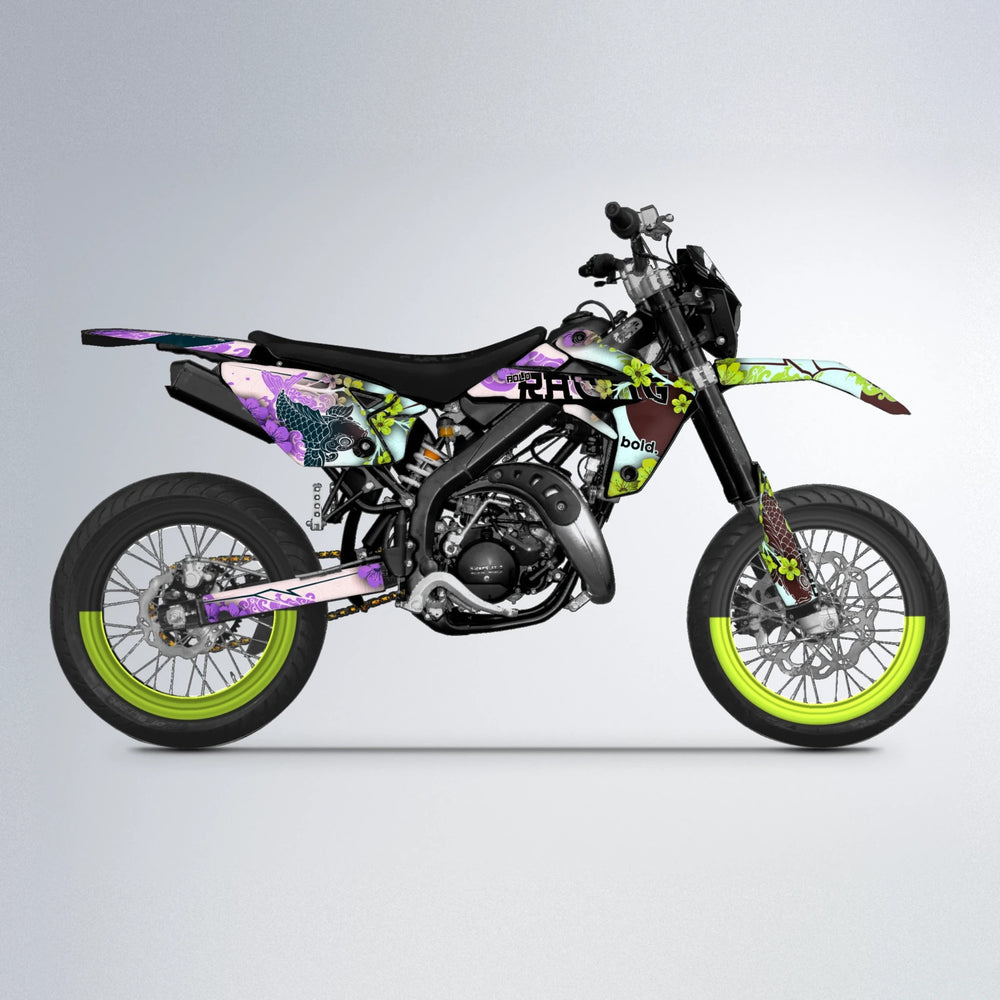 KOI Rieju MRT supermoto graphics kit in Purple & Yellow