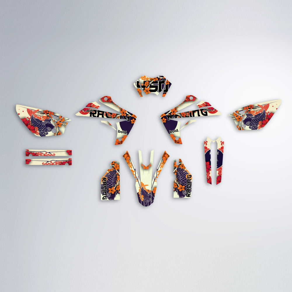 KOI Rieju MRT graphics kit parts layout in Red & Orange