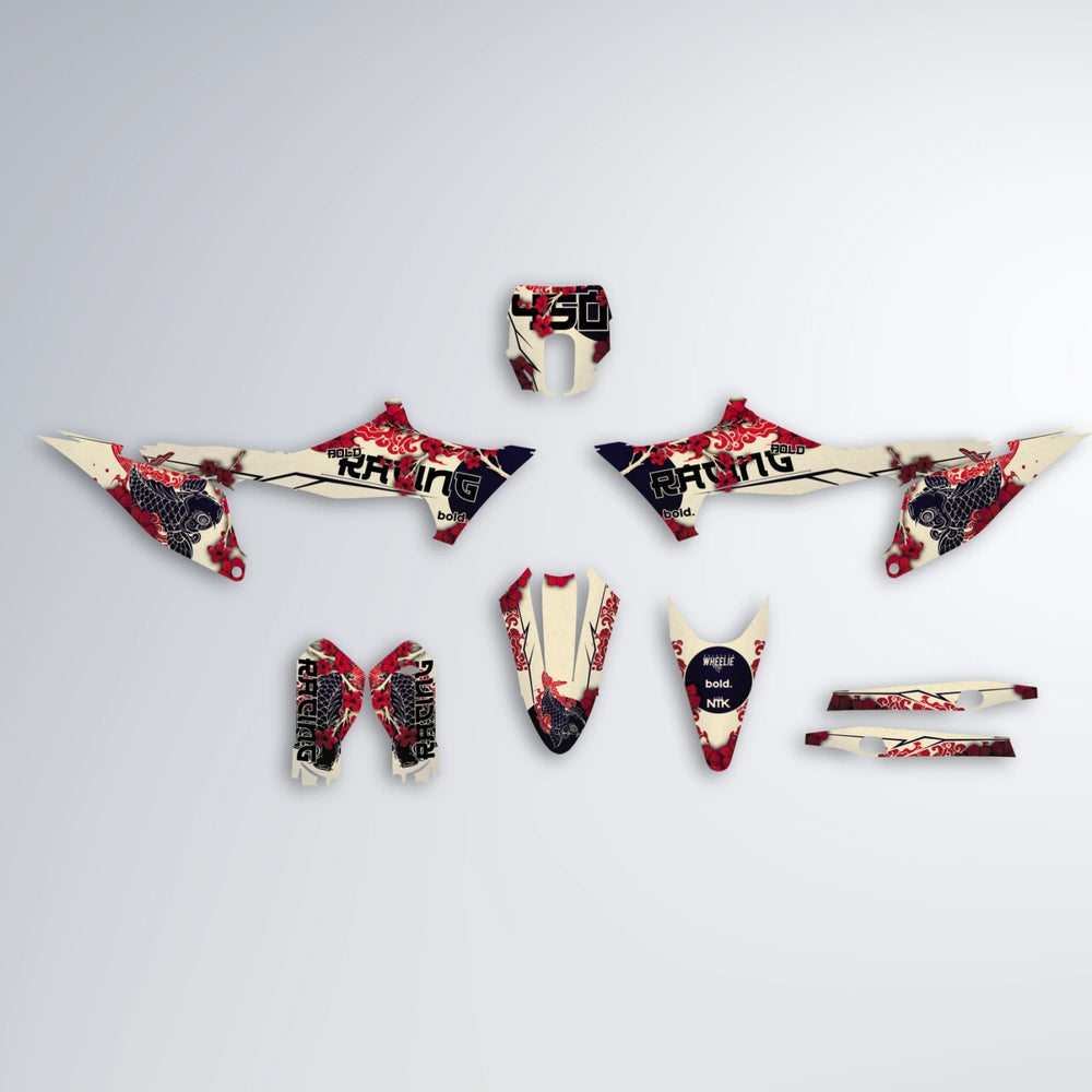 KOI Stark Varg MX graphics kit parts layout in Black & Red
