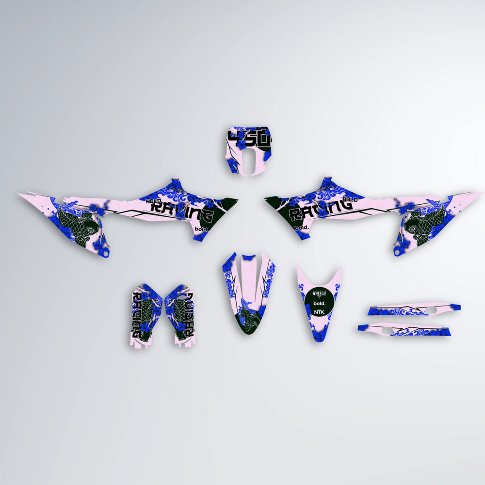 KOI Stark Varg MX graphics kit parts layout in Blue
