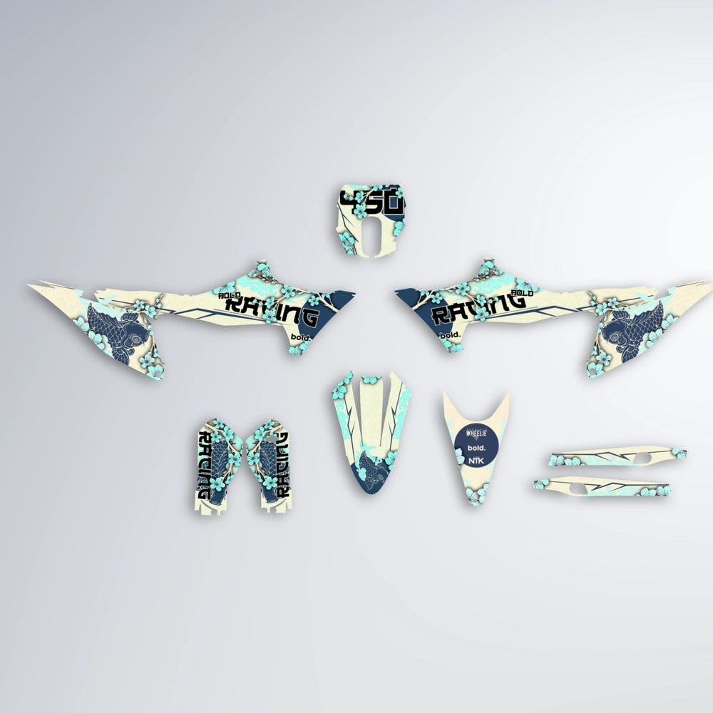 KOI Stark Varg MX graphics kit parts layout in Mint